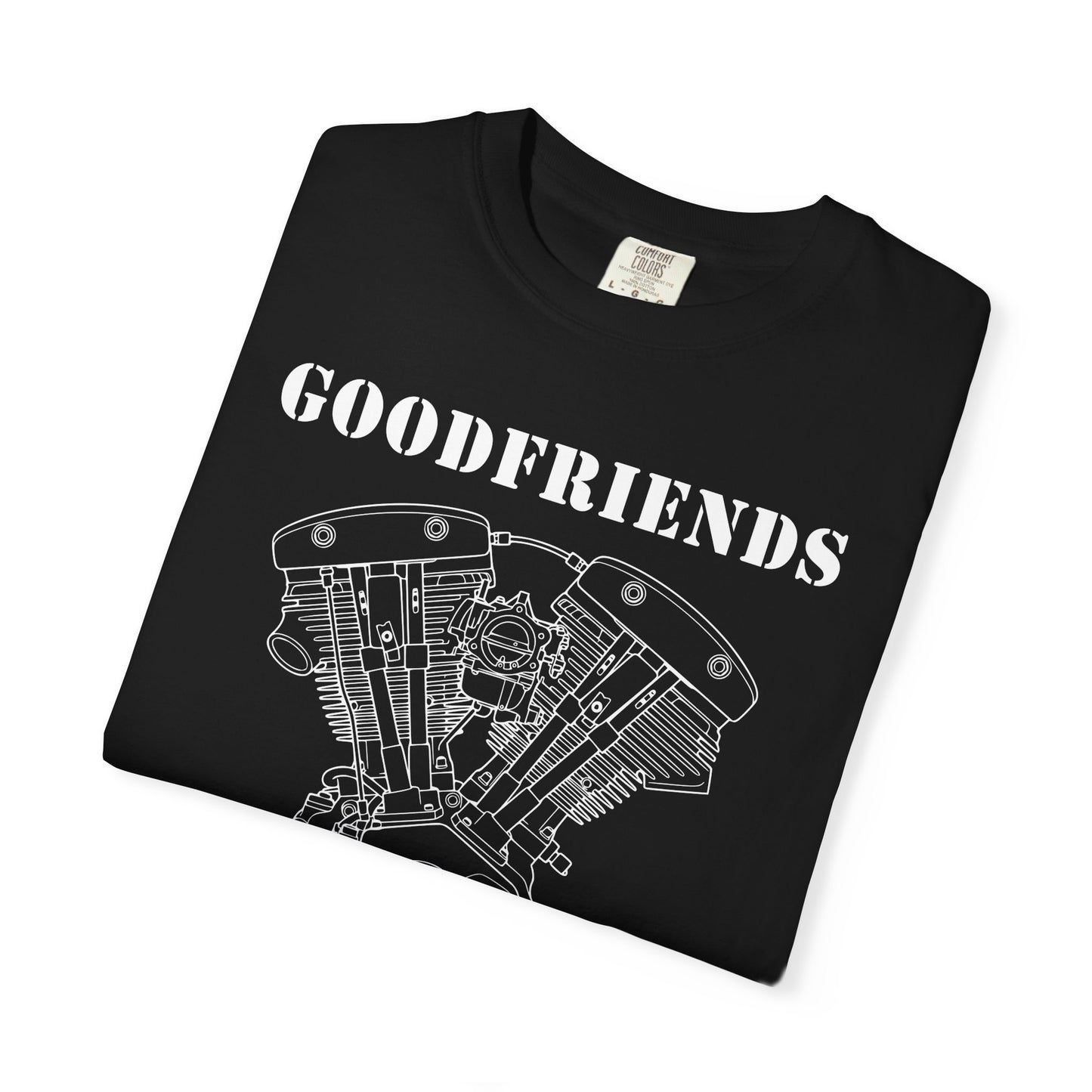 Goodfriends Shovelhead Engine Short Sleeve Tee — "Need Money For Chopper" Back Graphic
