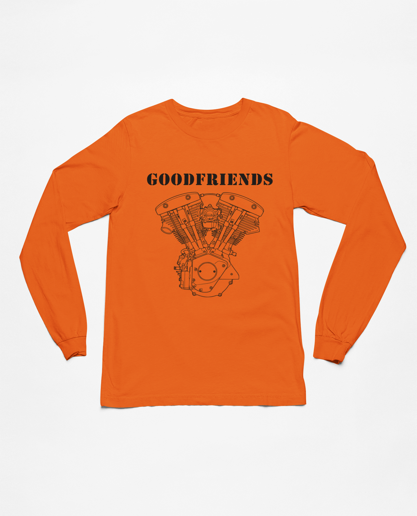 Goodfriends Shovelhead Engine Long Sleeve Tee — "Need Money For Chopper" Back Graphic
