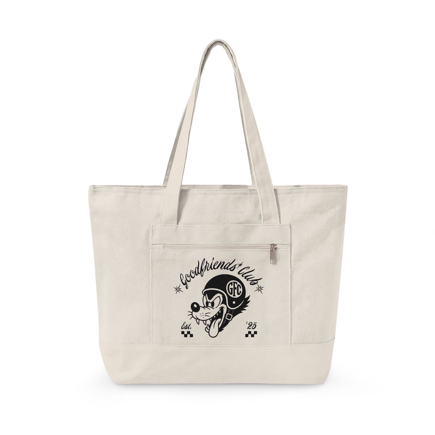 Bad Wolf Helmet | Zippered Canvas Tote | Monochrome Graphic Tote