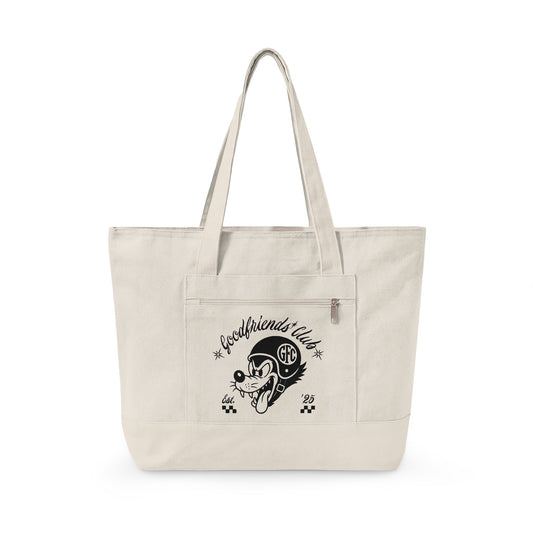 Bad Wolf Helmet | Zippered Canvas Tote | Monochrome Graphic Tote